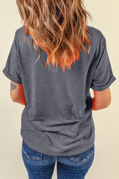 Gray Baseball Bow Knot Graphic Crewneck Tee