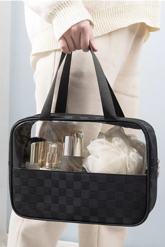 Sac cosmétique transparent en PVC à carreaux noirs