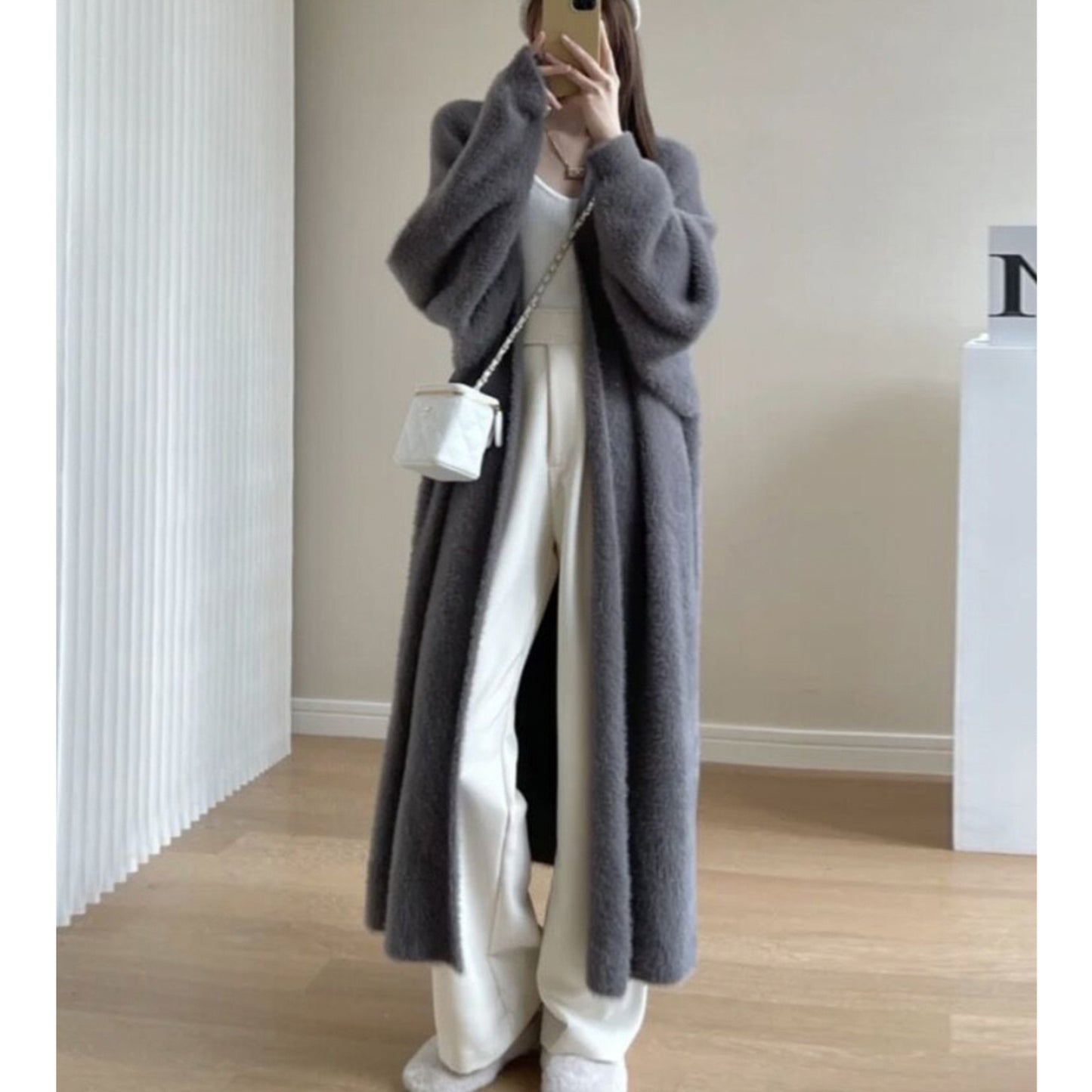 Manteau cardigan long doux, pull chaud de loisirs à la mode, tenue quotidienne douce et confortable de base, pull de tenue de bureau, tenue rétro tricotée confortable