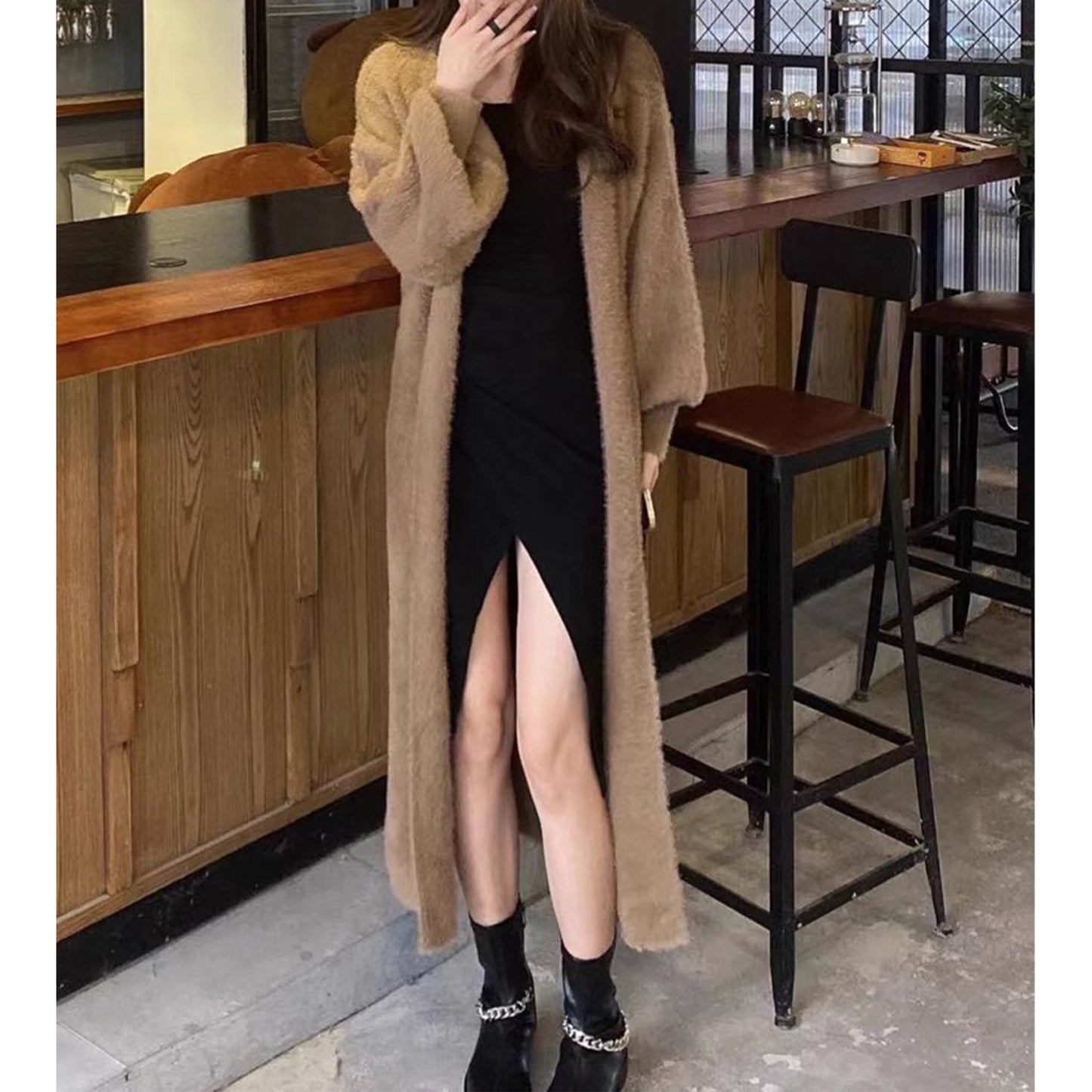 Manteau cardigan long doux, pull chaud de loisirs à la mode, tenue quotidienne douce et confortable de base, pull de tenue de bureau, tenue rétro tricotée confortable