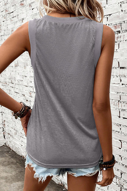 Mist Green Contrast Trim V-Neck Loose Fit Tank Top