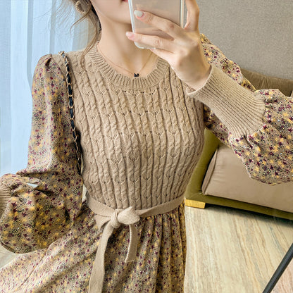 Fashionable All-match Corduroy Floral Dress