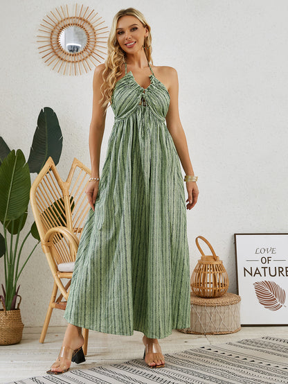 Vestido largo bohemio con cuello halter: vestido playero holgado sin mangas de verano para mujer