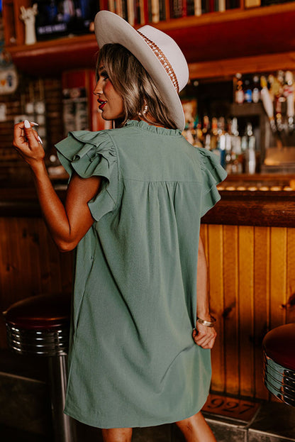 Mist Green Sequin Clover Graphic Ruffled Shift Mini Dress