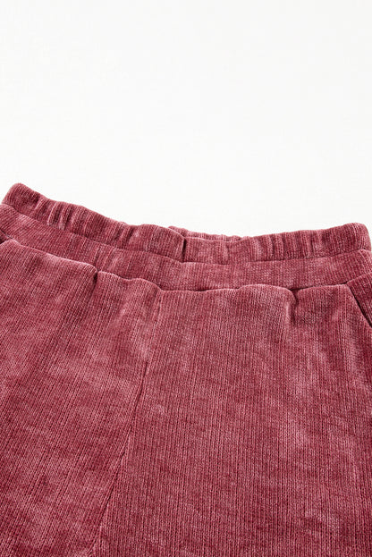 Rose Pink Mineral Wash Corduroy Short Sleeve and Crop Pants Set