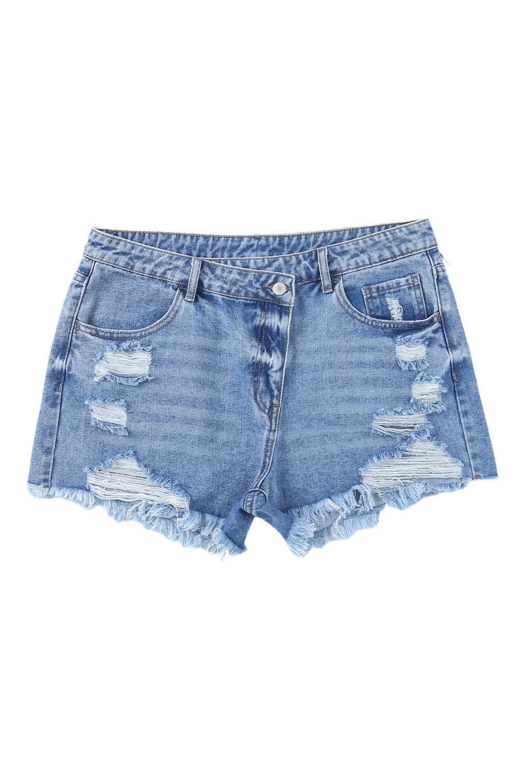 Short en jean taille haute bleu ciel à taille croisée