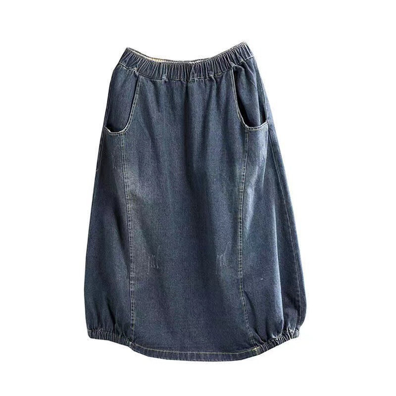 Jupe en jean vintage pour femme, robe longue élégante, jupe ample pour femme