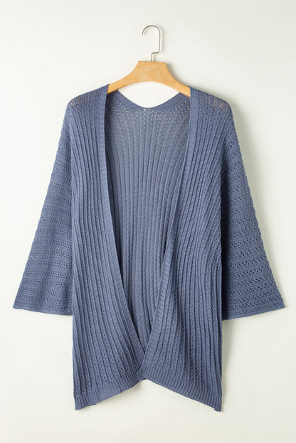 Cardigan léger kimono en tricot ajouré bleu ciel