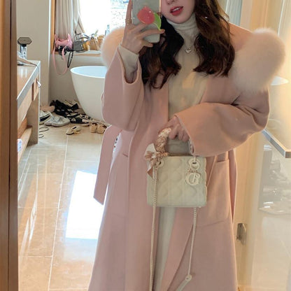 Atmosphere Double-faced Woolen Goods Big Fur Collar Coat