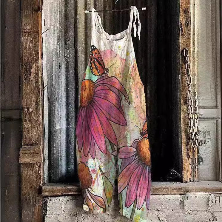 Women's Vintage Print Jumpsuit Sling