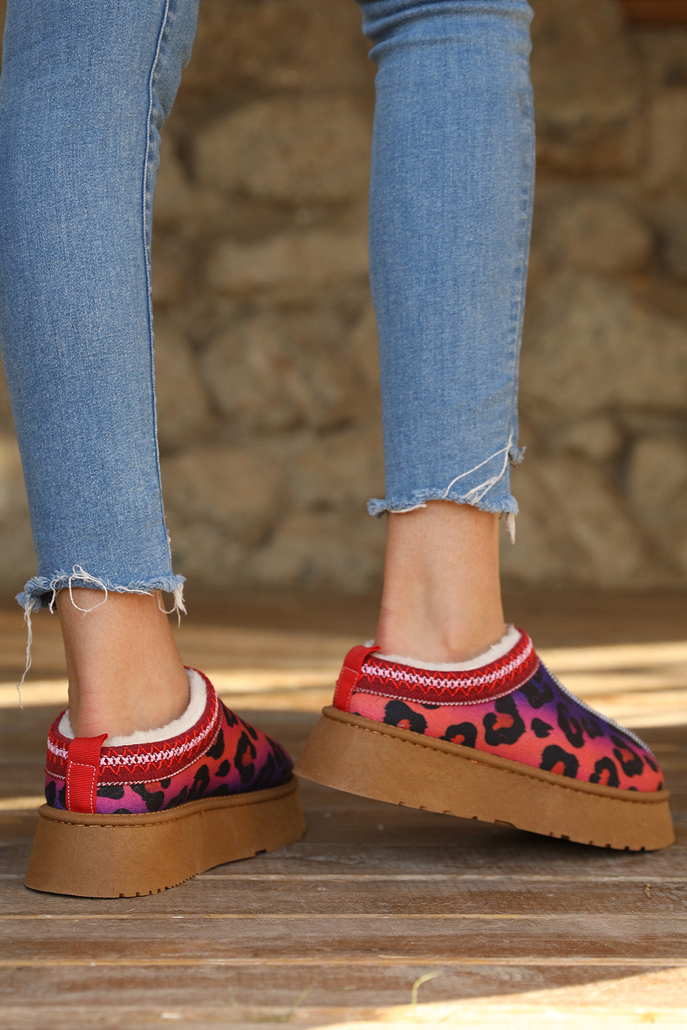 Fiery Red Suede Leopard Print Plush Lined Snow Boots