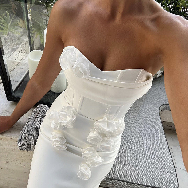 Robe de soirée à appliques et haut tube à bandes