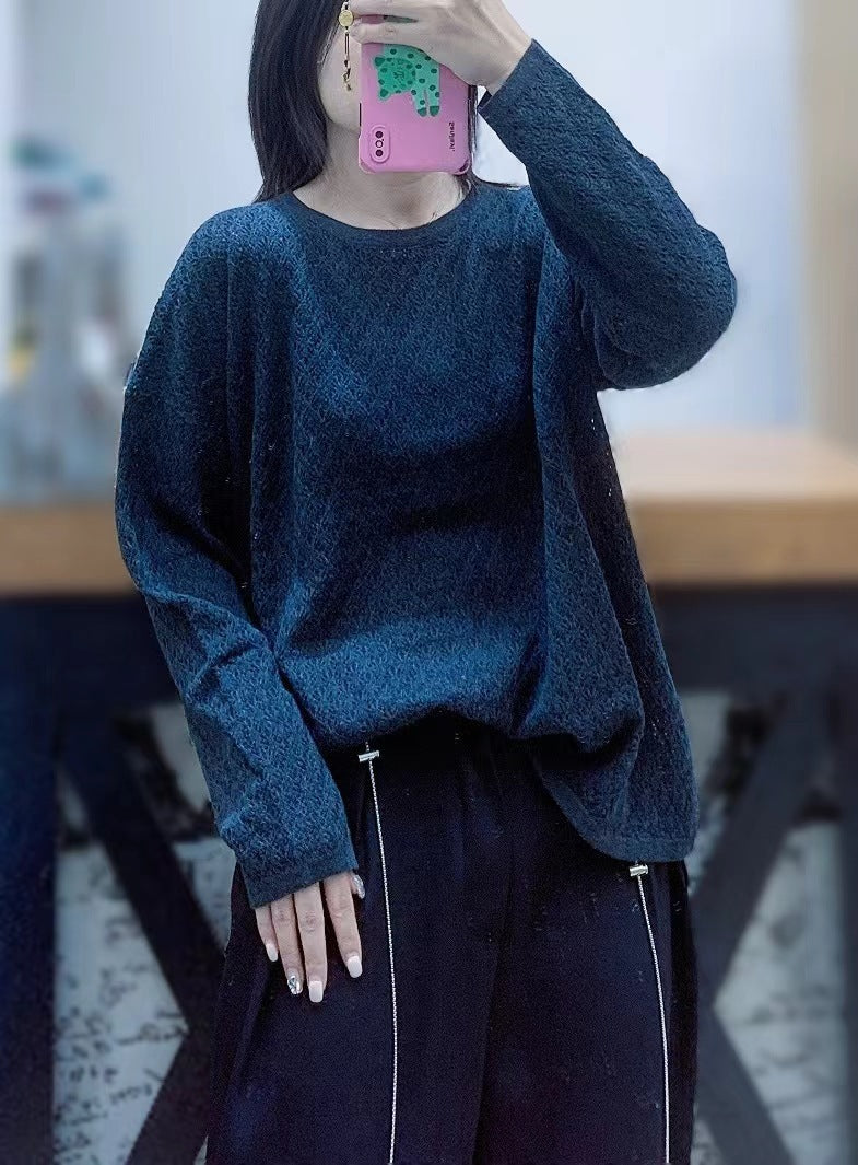 Women's Solid Color Round Neck Texture Loose Casual Long Sleeves Knitted Sweater Sweater