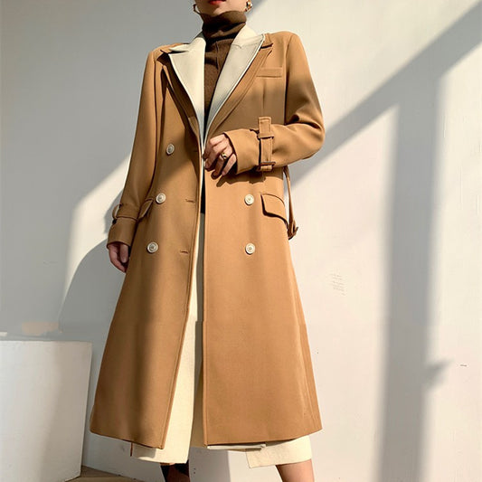 Women's Temperament Fashion Patchwork Double-layer Collar Trench Coat