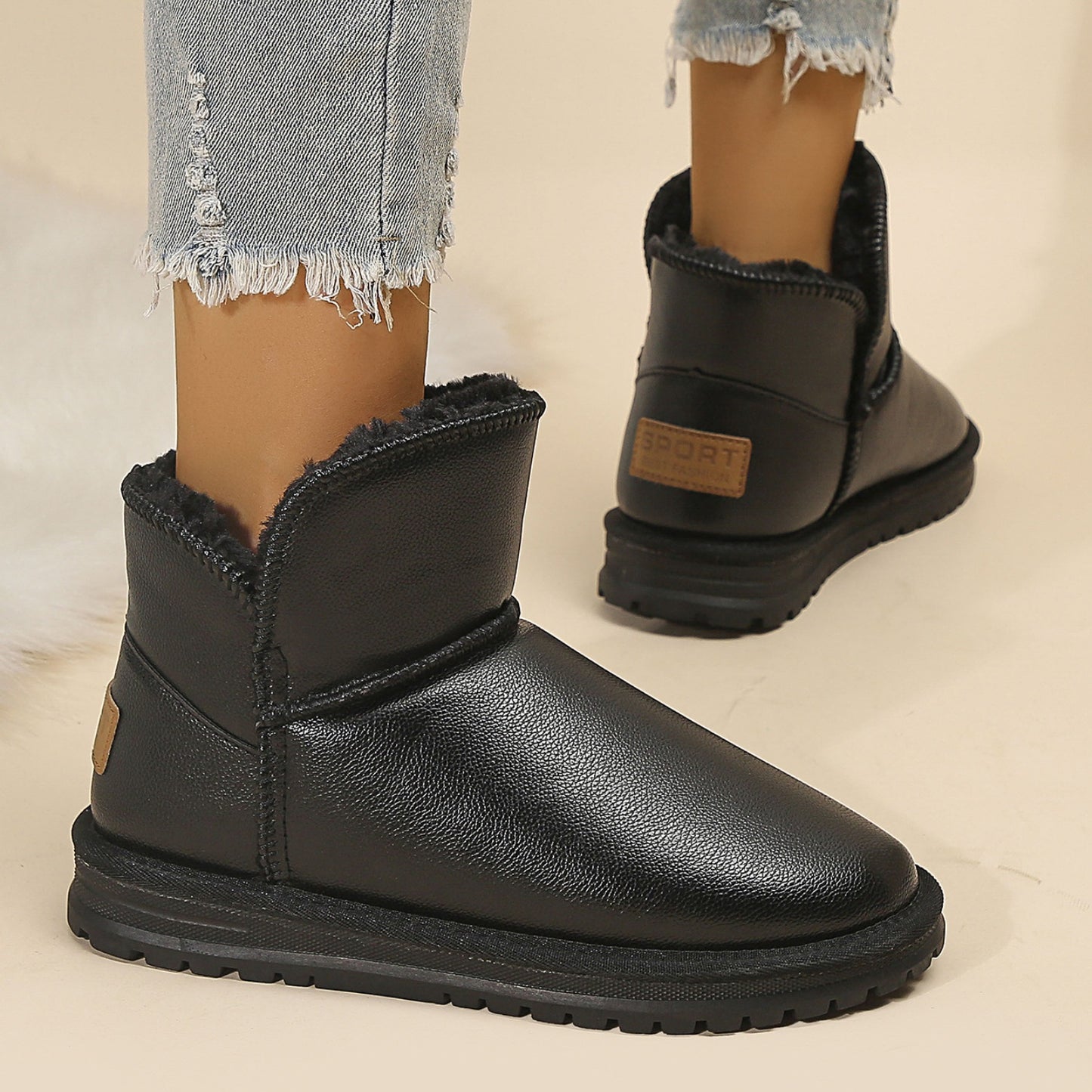 Bottes thermiques à plateforme en cuir PU