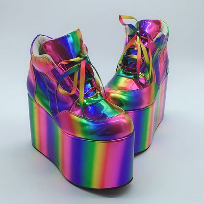 Chaussures décontractées arc-en-ciel à semelles épaisses de gâteau éponge