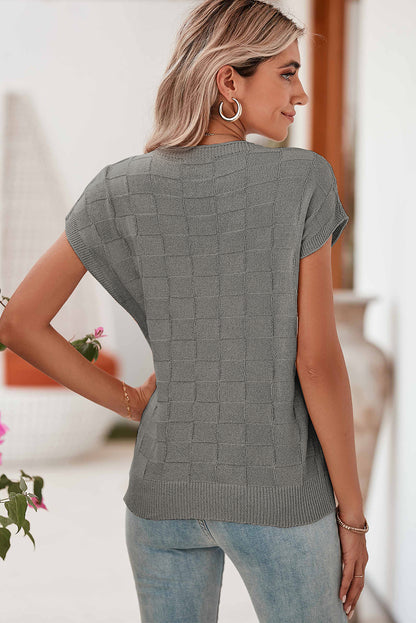 Blusa holgada con bolsillo en el pecho de punto con textura de celosía rosa brillante