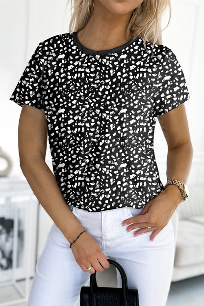 Apricot Cheetah Print O-neck Short Sleeve T Shirt