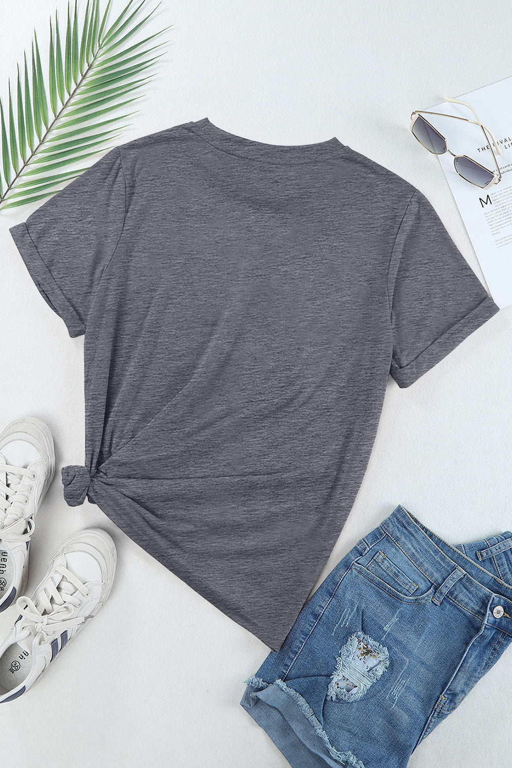 White Casual Plain Crew Neck Tee