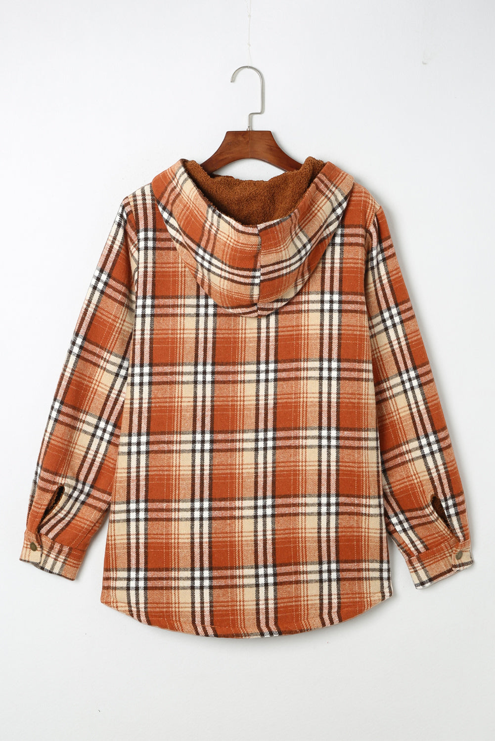 Plaid Pattern Sherpa Lined Hooded Shacket