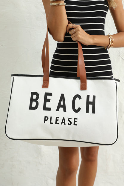 White BEACH S'IL VOUS PLAÎT Imprimer Grand sac fourre-tout en toile