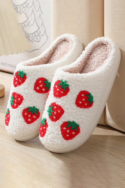 Pantuflas de casa con patrón de fresa borroso lindo blanco brillante