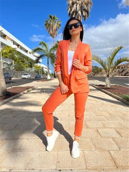 Casual Solid Color Long Sleeve Suit Trousers Two-piece Set