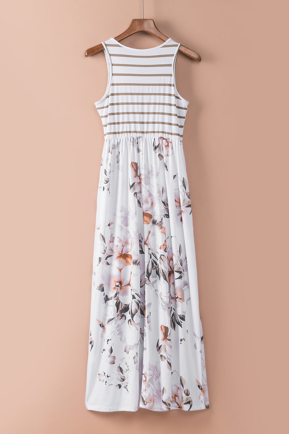 Robe débardeur blanche à rayures bohème et imprimé floral longueur au sol