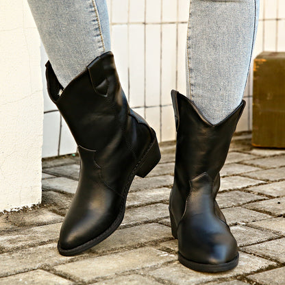 PU Leather Block Heel Boots