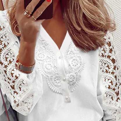 Women's Solid Color Lace Patchwork Shirt Top