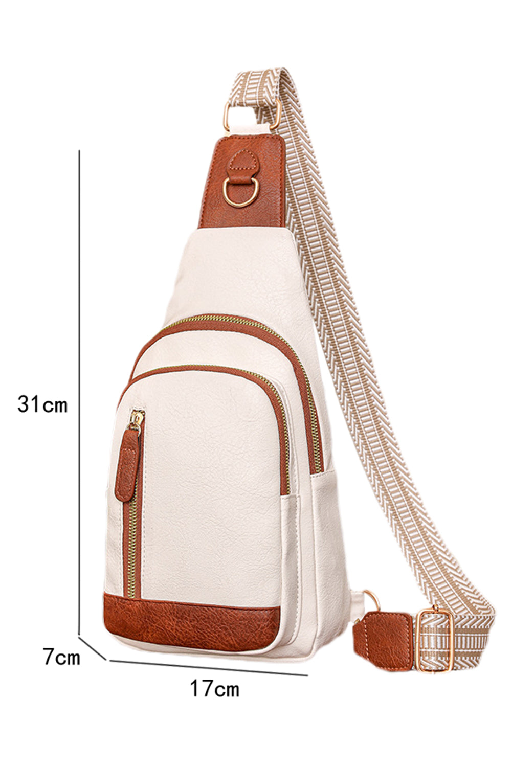 Sac à bandoulière zippé en cuir PU contraste vintage blanc