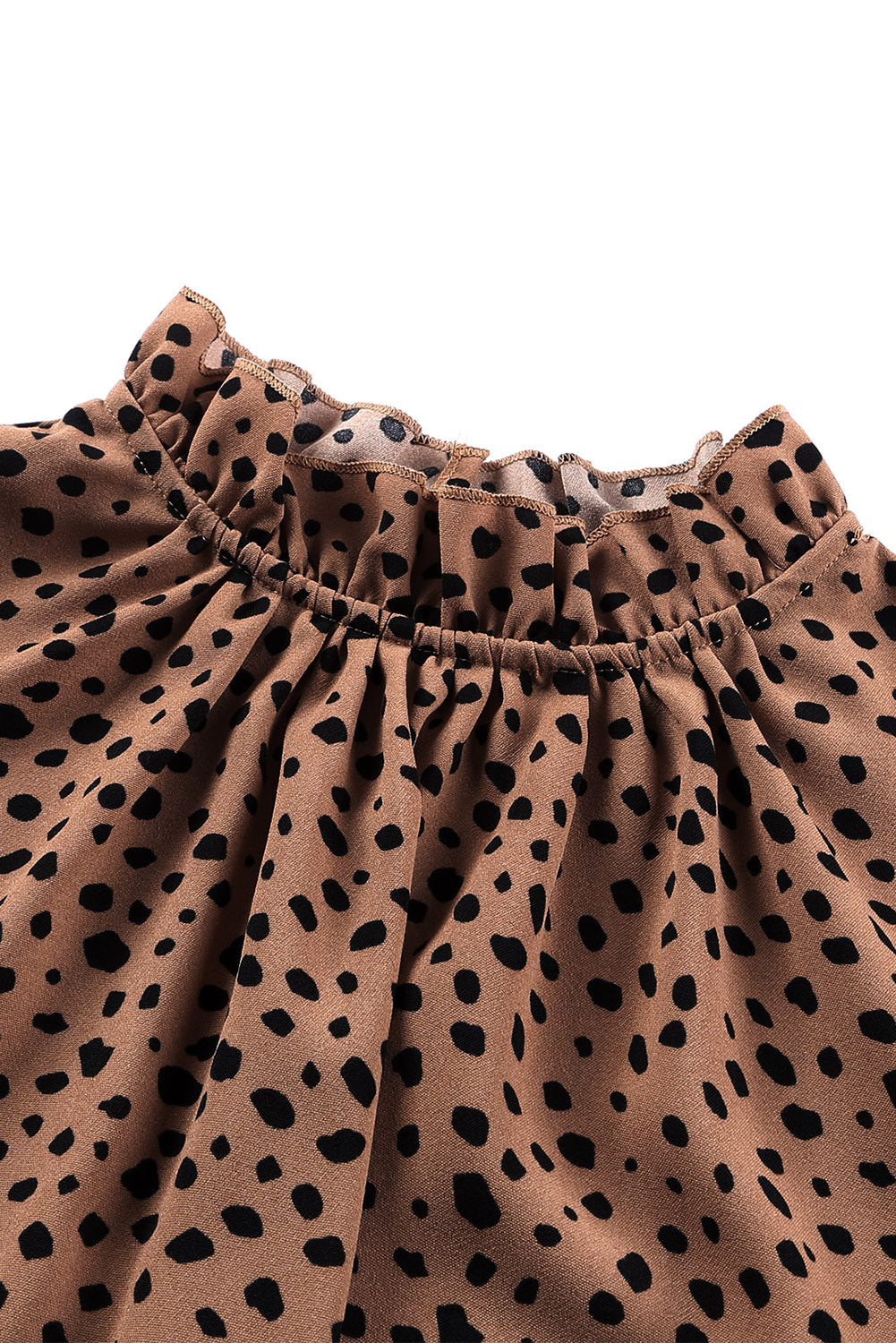 Khaki Frilled Neck 3/4 Sleeves Cheetah Blouse