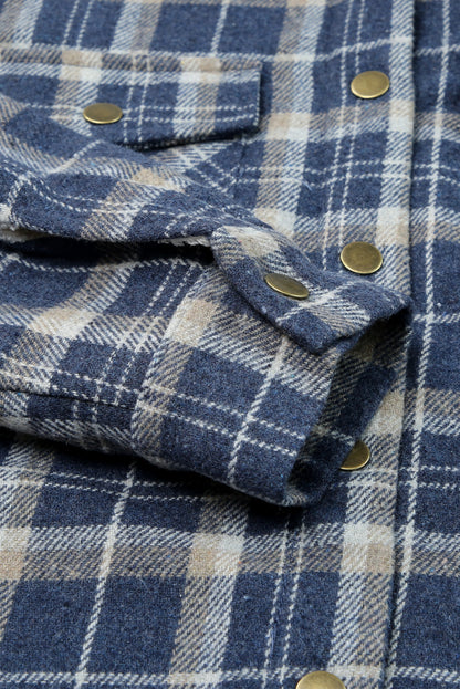 Plaid Pattern Sherpa Lined Hooded Shacket