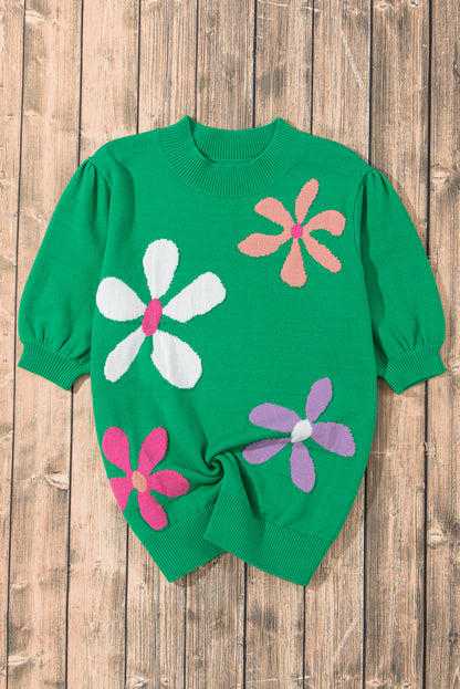 Jersey de manga corta con burbujas florales verde brillante