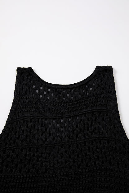 Vestido tipo pareo de crochet ahuecado negro con aberturas