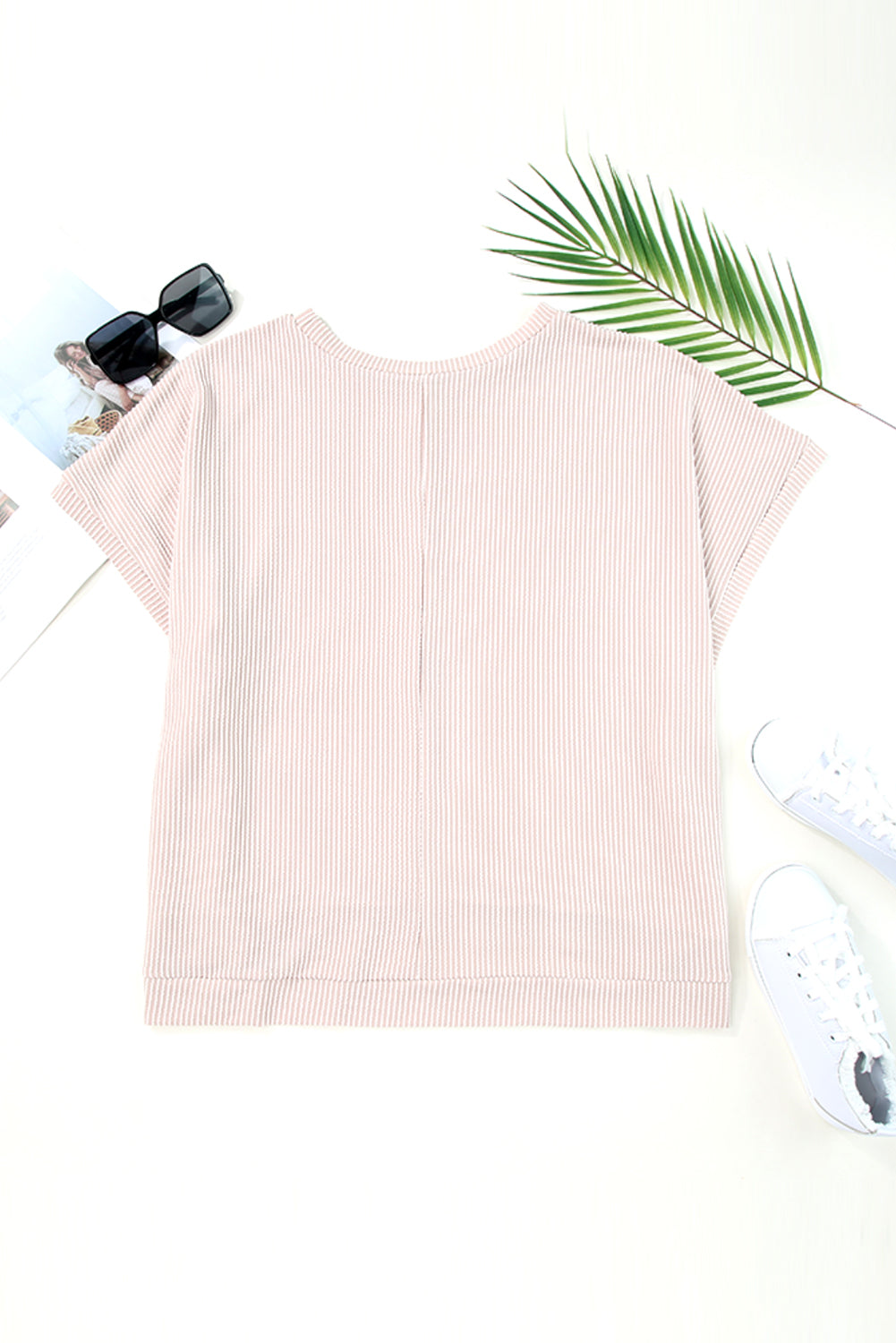 Apricot Ribbed Knit Batwing Sleeve Tunic Oversized T Shirt