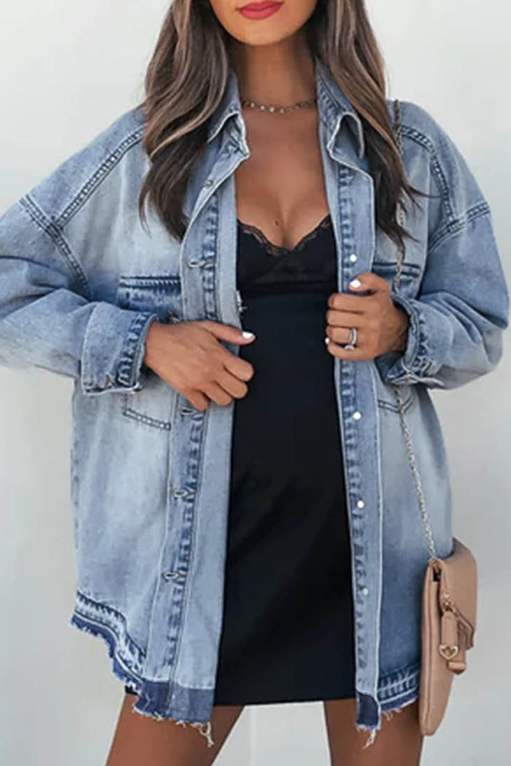 Sky Blue Flap Pocket Buttoned Oversized Denim Jacket