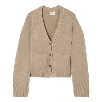 Pull Cardigan haut en laine tricoté pour femme