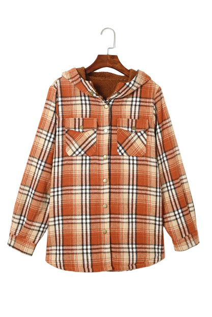 Plaid Pattern Sherpa Lined Hooded Shacket