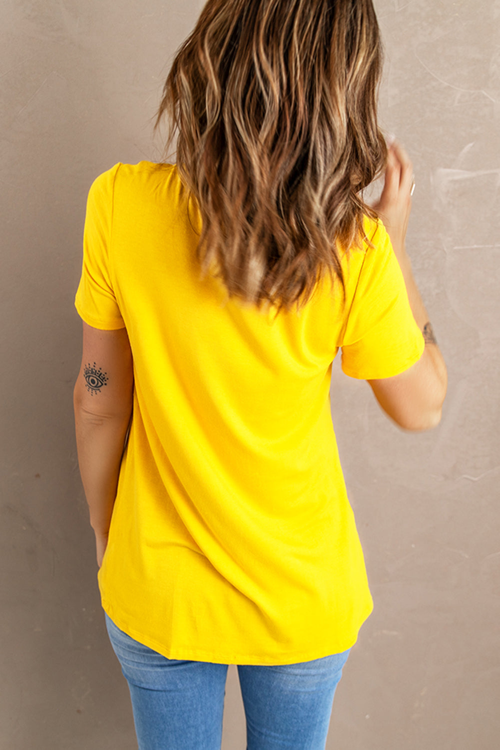 Yellow Mamacita Crew Neck Graphic Tee for Women