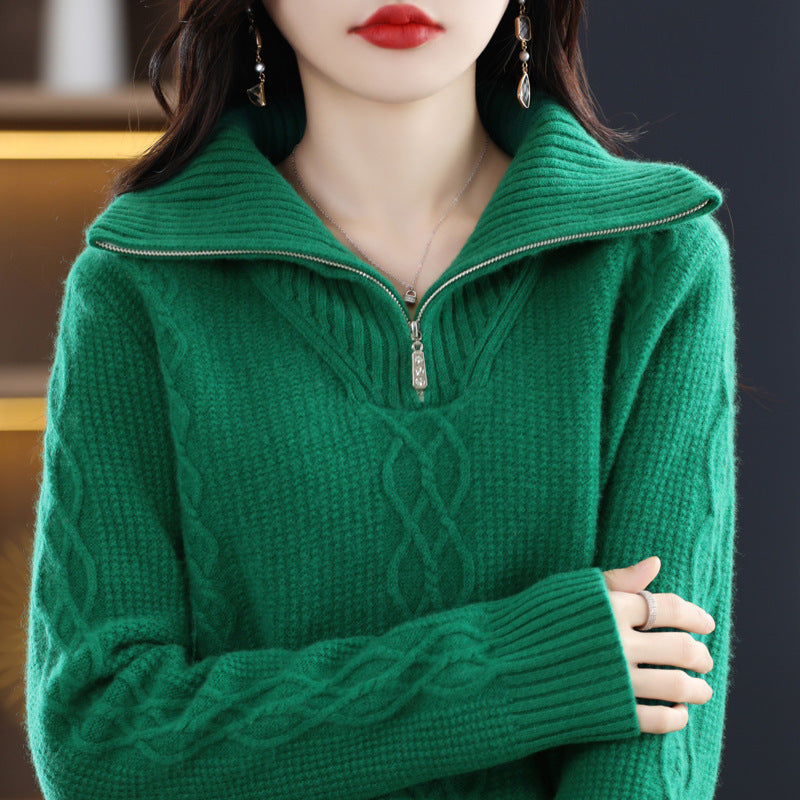 Autumn And Winter Heavy Thickening High Collar Woolen Sweater Women