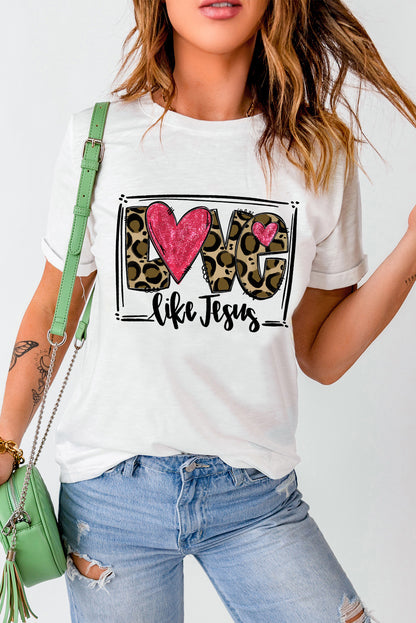 White LOVE Like Jesus Graphic Crew Neck Graphic Tee