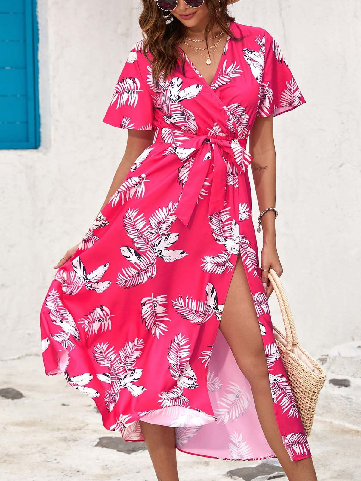 Robe midi fendue à imprimé floral d'été