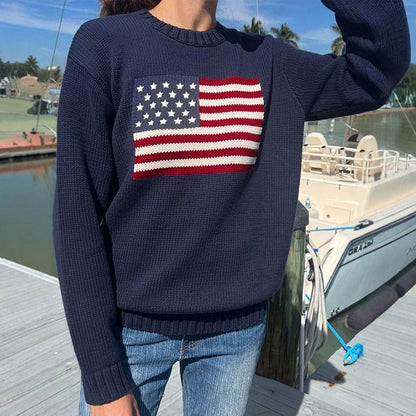 Pull à manches longues et col rond rétro pour femme