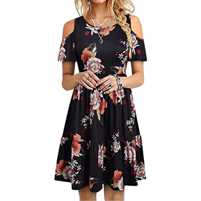 Robe à épaules dénudées à manches courtes pour femme