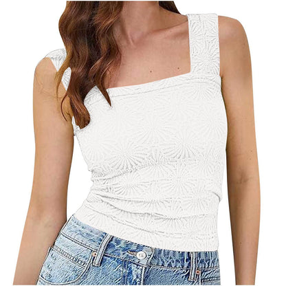 Women's High Elastic Tight Jacquard Square Collar Sleeveless Vest Top