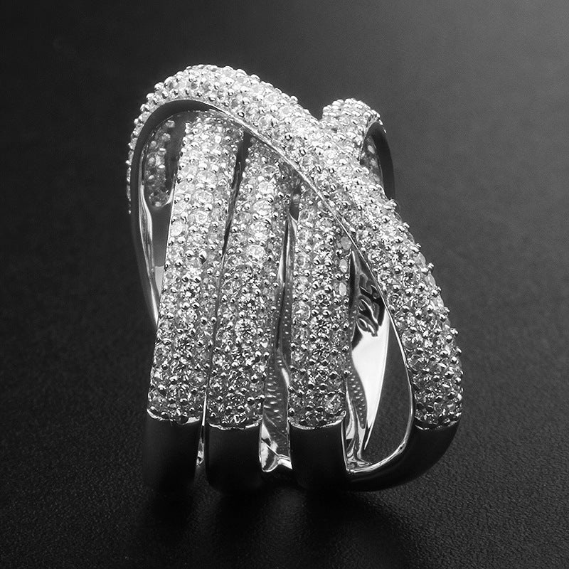 Bague en argent sterling avec zircon et diamants entièrement incrustés de micro-incrustations