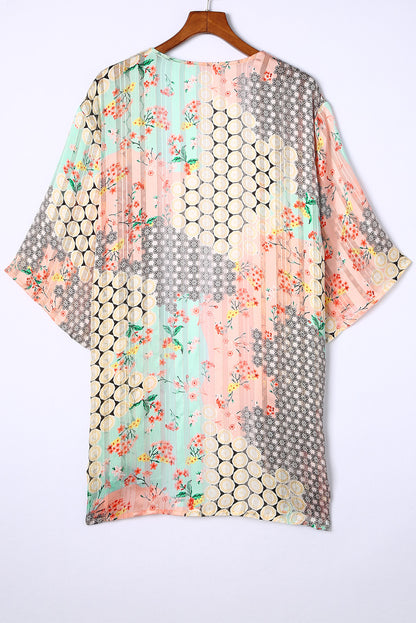 Kimono ouvert transparent et scintillant à fleurs multicolores