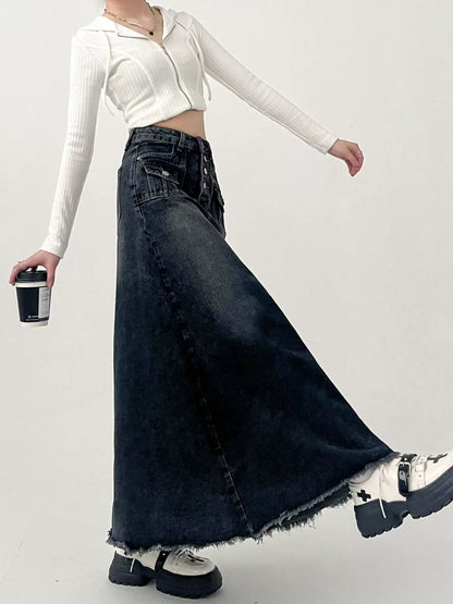 Fashionable Retro A- Line Denim Skirt For Women