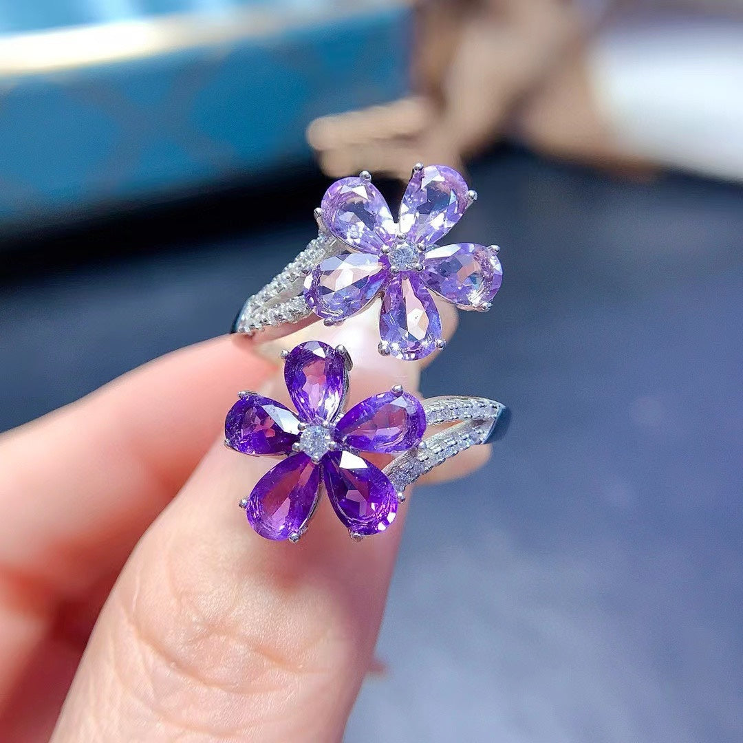 925 Sterling Silver Inlaid Natural Amethyst Ring